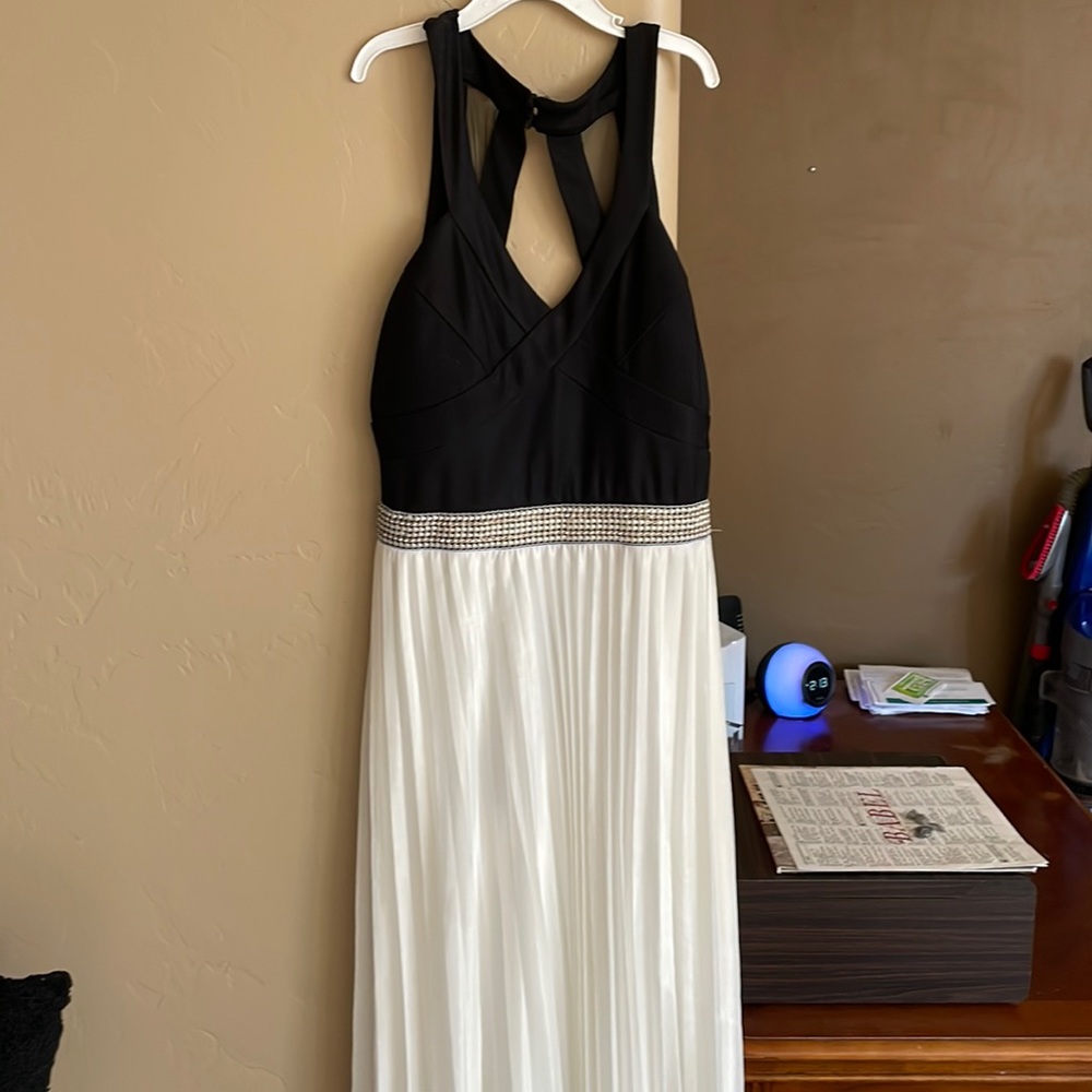 Long black and white prom dress